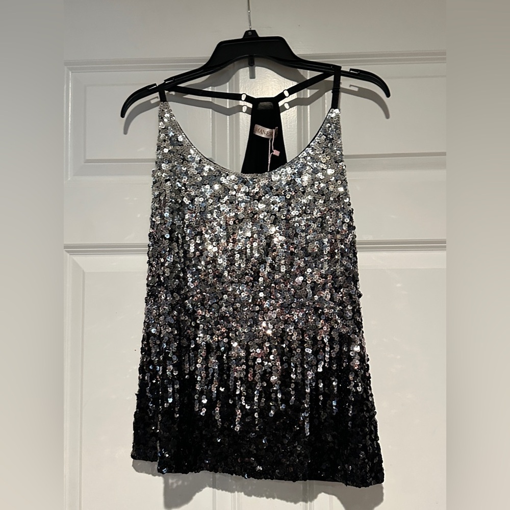 Sequin Ombre Party Sleeveless Top - Silver to Black